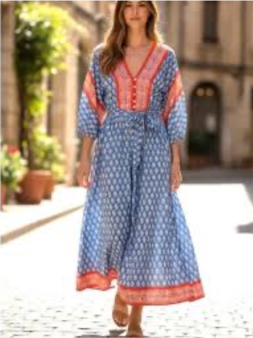 J. Crew 100% Cotton Boho Red & Blue Floral Tie-Waist Midi Dress Sz Small - Picture 10 of 10